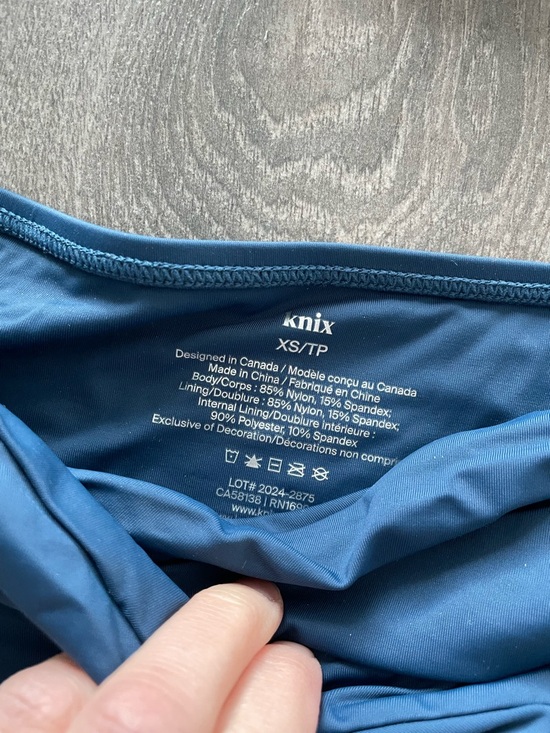 knix Blue Two-Piece Swim Set bikini bra bottom XS and XS+ swimwear ruched deep V - Picture 2 of 5